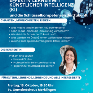 Hinweis & Einladung zum Vortag: Effektives Lernen mit KI (Künstlicher Intelligenz) 18.10., Merklingen