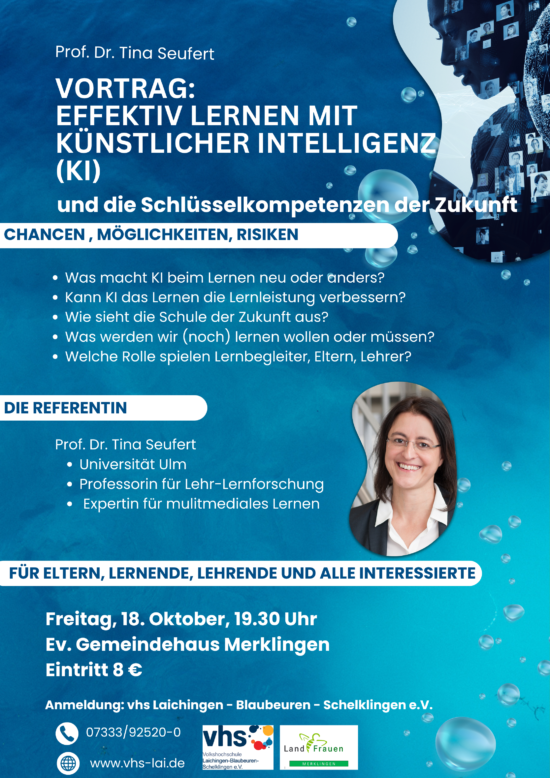 Hinweis & Einladung zum Vortag: Effektives Lernen mit KI (Künstlicher Intelligenz) 18.10., Merklingen