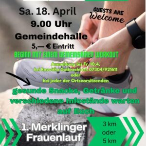 Abschluss der „Fit im Alltag“-Wochen beim 1.Merklinger Frauenlauf am 18.April 2026 von 9:00 Uhr -12:00 Uhr